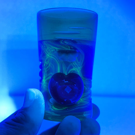 GLASSHOLE x SCOMOANET - (UV) Shot Glass (Blue & Green Scribble Tech) (2023)