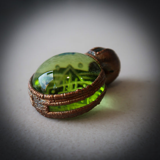 D. Calcified Hand Carved Pendant - Electro Plated Green